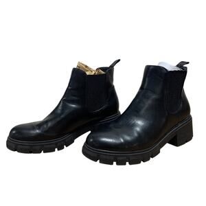 Athlefit Womens Size 9.5 Black 2" Chunky Heel Ankle Boots Slip On Shoes